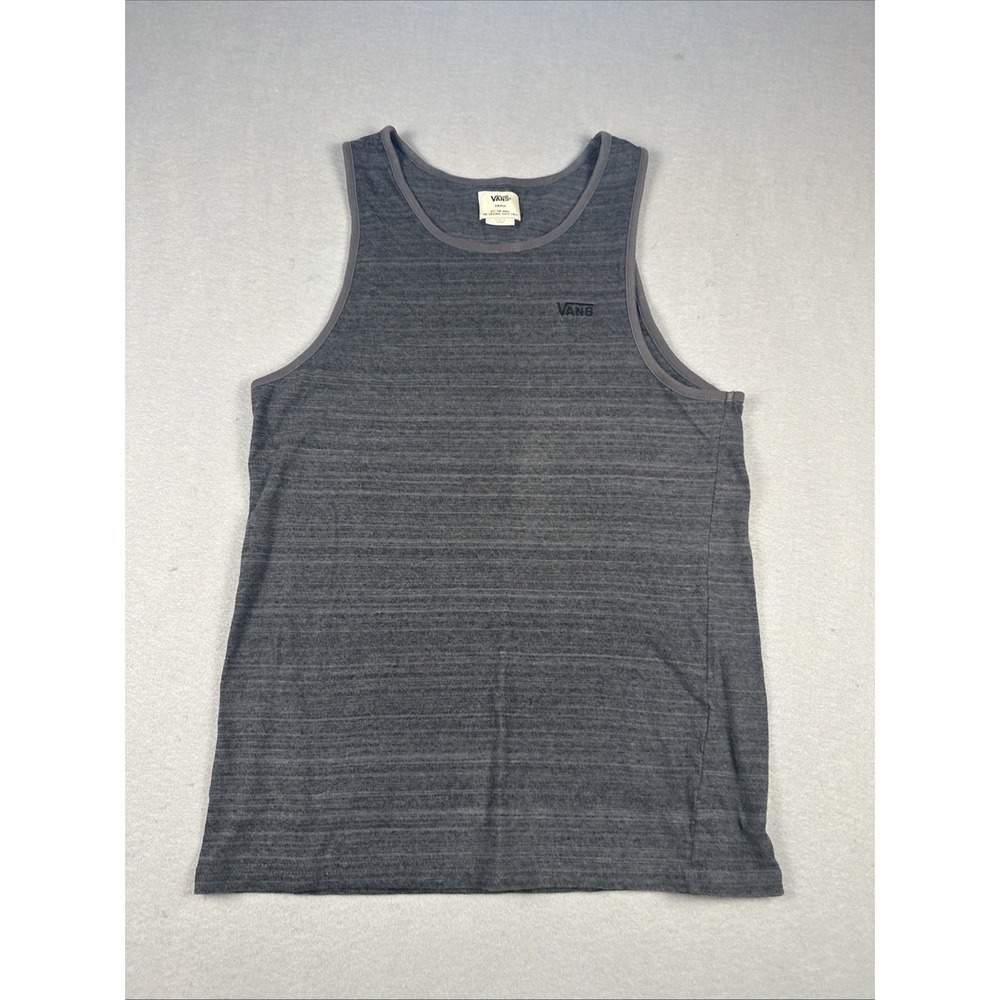 Vans Tank Top Men Small Gray Striped Sleeveless Logo Knit Cotton Casual